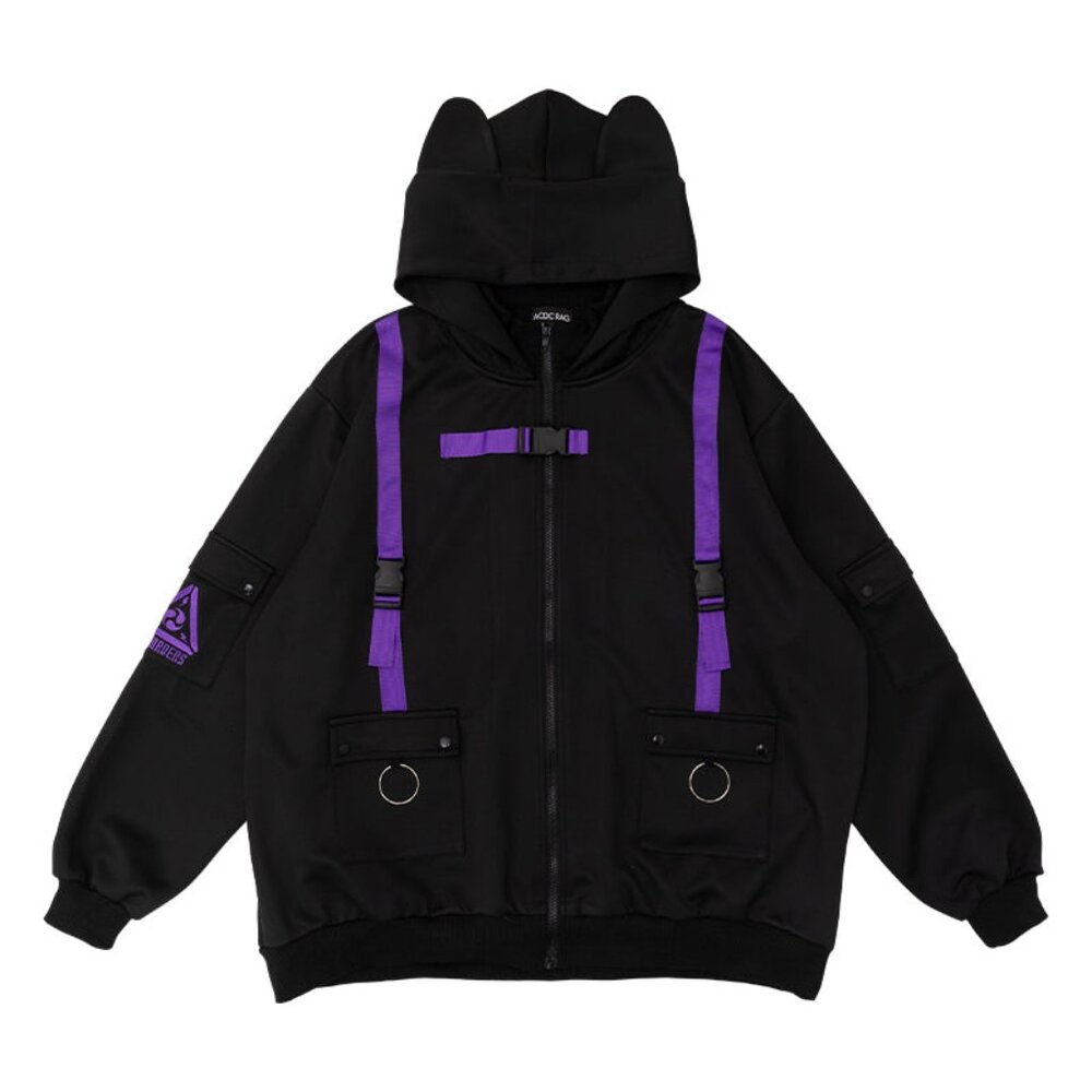 NEW ACDC RAG - Uzurai Cyberpunk Tech Oversized Black Purple Jacket
